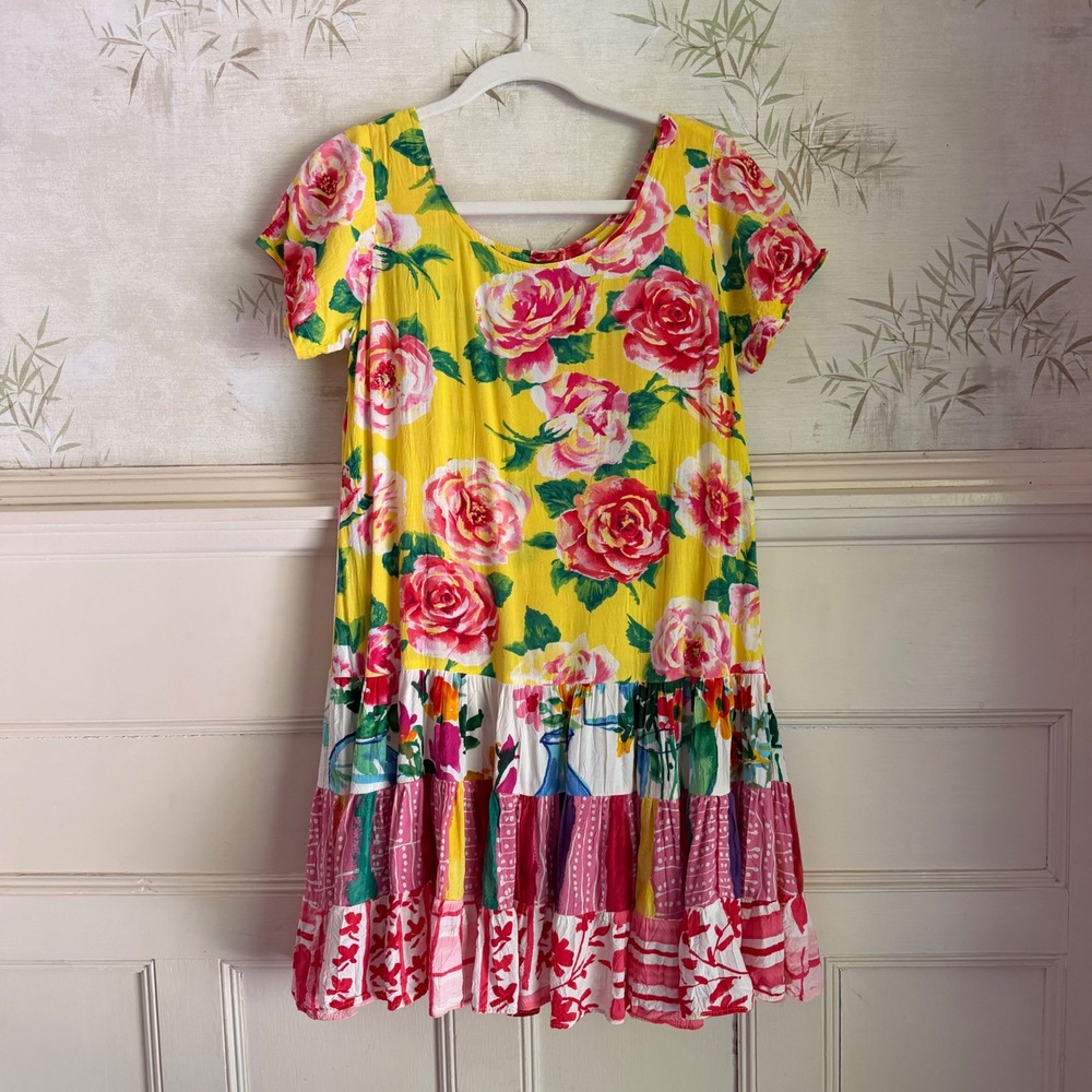 Jams World Hattie Tiered Floral Multicolor Mini Dress XS Rayon Boho